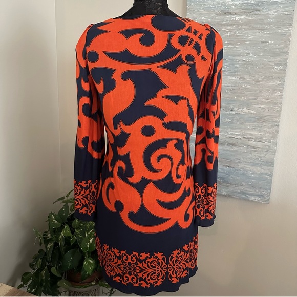 Beautiful Nico LA women’s bell sleeve lined dress orange and navy Size Small - Picture 4 of 9